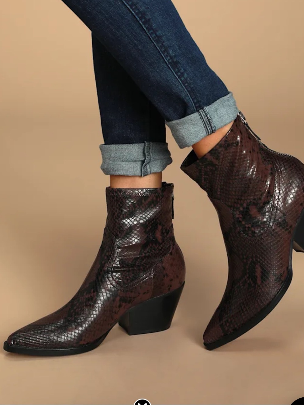 Shanta Espresso Snake Print Pointed-Toe Booties